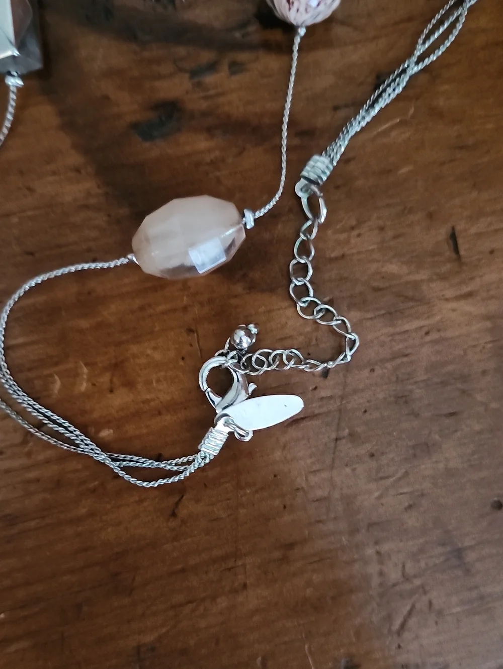 Multi-Strand Beige Stone & Silver Bead Necklace - NY Collection